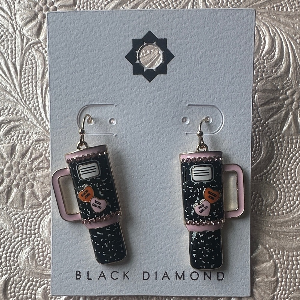 Black Diamond Black and Pink Stanley Cup Composition Book Earrings NWT
